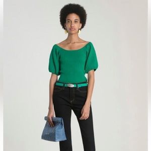 Simon Miller Green Gwinn Crop Top Puff Sleeve S/M
